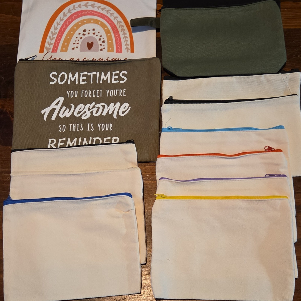 Lot of 13 Multicolor Canvas Reusable Zipper Storage Pouches
