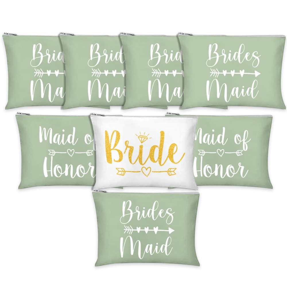 Whaline 8Pcs Bridesmaids Makeup Bags Wedding Bridal Cosmetic Sage Green