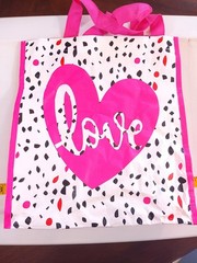 Love Poka dot pink shopping tote bag with straps 12×5.5×11.5 inches