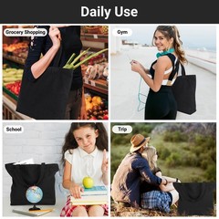 Black Canvas Tote Bag, 3 Packs 16×15 inch Canvas Bags with Zipper, 12Oz Heavy…