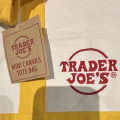 Trader Joe’s Mini Canvas Tote Bag White Yellow Foldable Colorblock