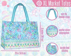 Blue/Green XL Market Shopper Bag, Oversize Reusable Grocery Tote with Comfort…