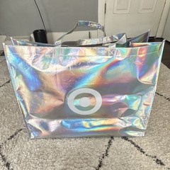 Target Silver Holographic Foldable Reusable Shopping Bag Plastic Multicolor