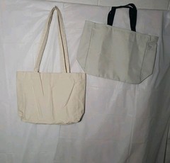 Reusable Tote Shopping Bags Lot Of Two Various Sizes Beige Double Handles