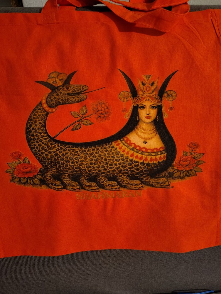 Orange Shahmaran Tote Bag Ethnic Folk Art Reusable Shopping Bag (15.4×15.4) in