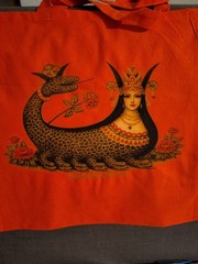 Orange Shahmaran Tote Bag Ethnic Folk Art Reusable Shopping Bag (15.4×15.4) in