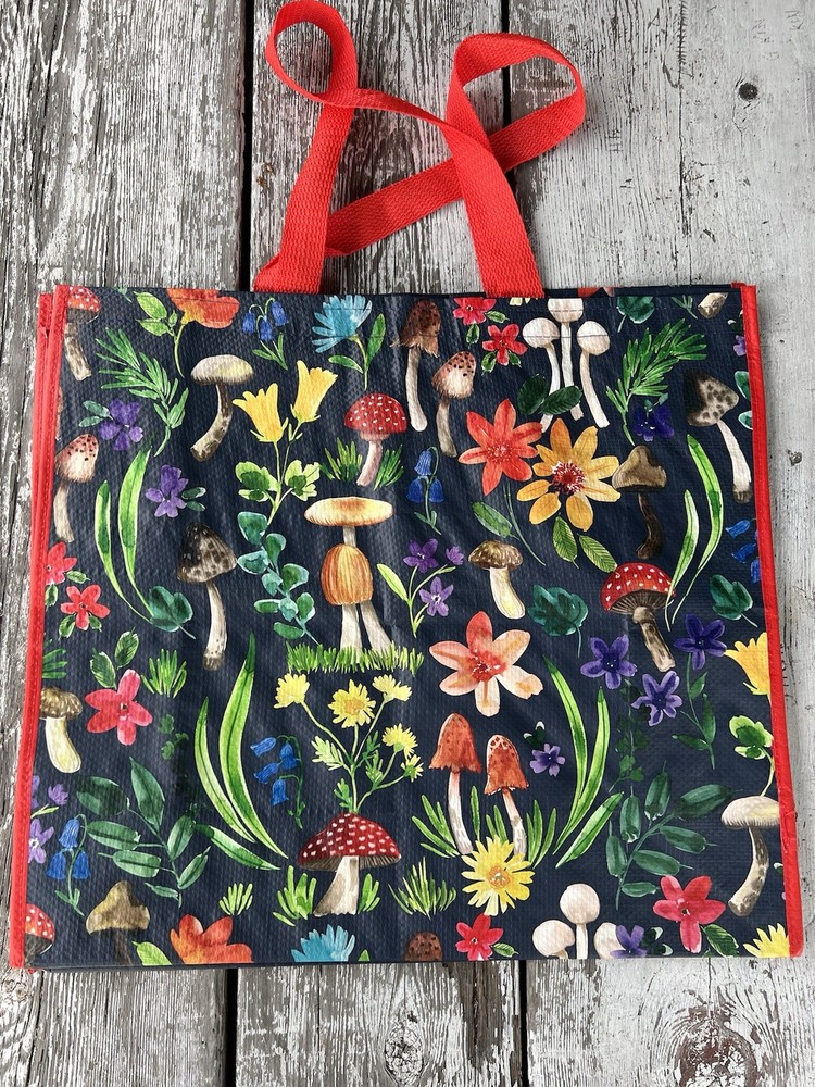 Mushrooms Forest 🌿Large Shopping Tote Bag Floral Flowers TJX🌺🌼