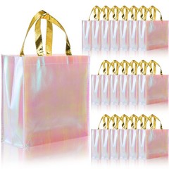 20 Pieces Glossy Reusable Grocery Bag, Pink Non Woven Tote Bags with Handles,…