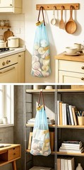 5 Pack Hanging Mesh Storage Large Reusable Net Produce Bags for Onion Garlic