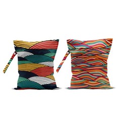 2Pcs Wave Print Wet Bags, Dry Bag Reusable for Swimsuit, Multicolor 1489