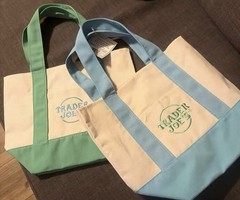 Trader Joe’s Mini Canvas Tote Bag Set 4 Pastel Colors Reusable Grocery Bags New