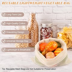 PEASUG 8 Pack Reusable Produce Bags 2 × XL, 2 × L, 2 × M, 2 × S, Beige