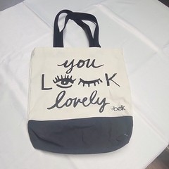 Belk “You Look Lovely” Canvas Tote Bag Medium Beige/Black 16x15x6 Graphic