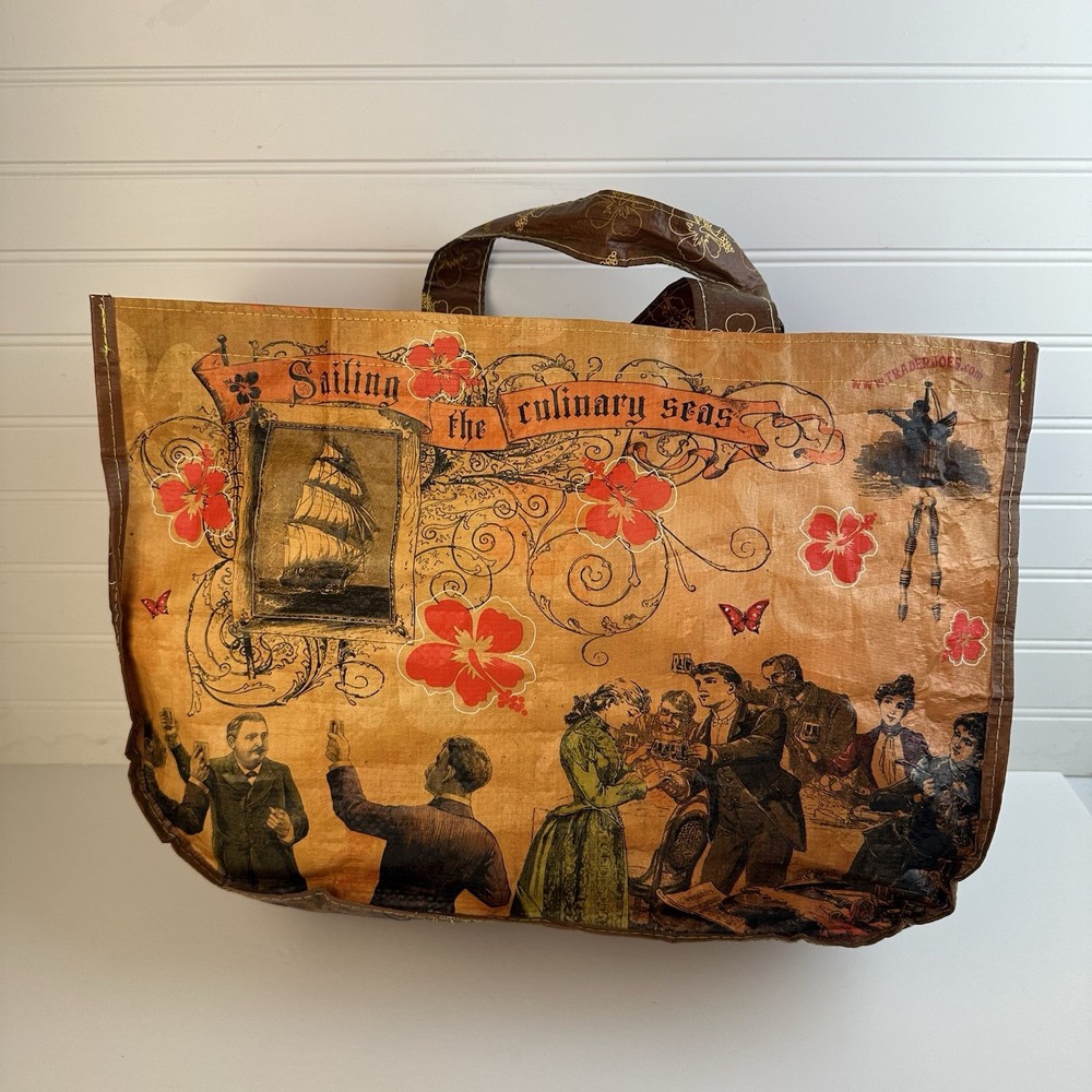 Trader Joe’s Sailing the Culinary Seas Reusable Grocery Tote Bag Brown Yellow