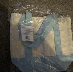 Trader Joe’s Foldable Reusable Shopping Bag White Light Blue Cotton Polyester