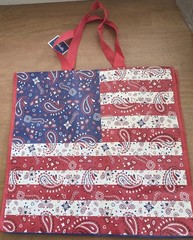 Patriotic American Flag Paisley Reusable Tote Bag Red White Blue Shopping Tote