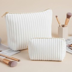 Paterr 2 Pcs White Fuzzy Makeup Bag Set Flannel Cosmetic Bags Cute