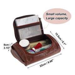 GLIDESMOOTH Toiletry Bag, PU Travel Cosmetic Bag 8.66”x3.15”x6.1”, Brown