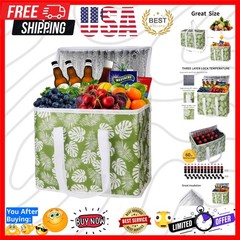 2-Pack extra Insulated Grocery shopping bag, large Green leaf, kitchen foldab…