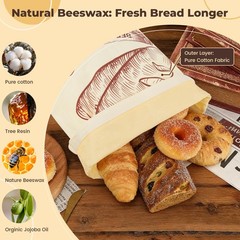 Beeswax Bread Bags for Homemade Bread, 2pcs Reusable Cotton 17”x13”, Beige