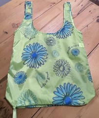 Life Is Good Reusable Shopping Bag Foldable Reuse Green Blue Floral Medium Tote