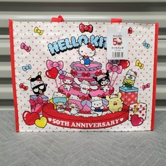 Hello Kitty 50th Anniversary Reusable Grocery Shopping Tote Bag Sanrio Daiso NEW