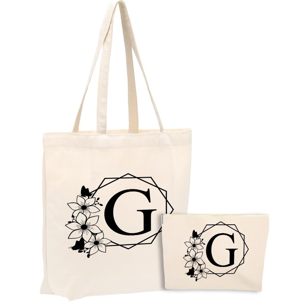 Canvas Tote Bag Makeup Cosmetic Personalized Letter G 1085