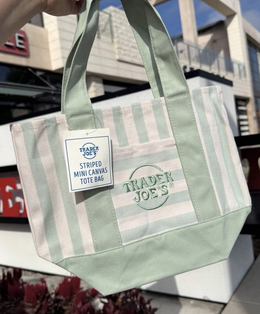 Trader Joe’s Striped Mini Canvas Tote Bag Green/White