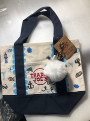 Ocean Hand Drawn Trader Joe’s Mini NAVY BLUE Canvas Tote Bag 13″Wx10″L(S)