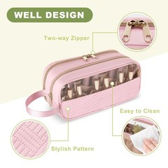 Prokva Nail Polish Organizer Case Fits 12 Bottles (15ml), Pink