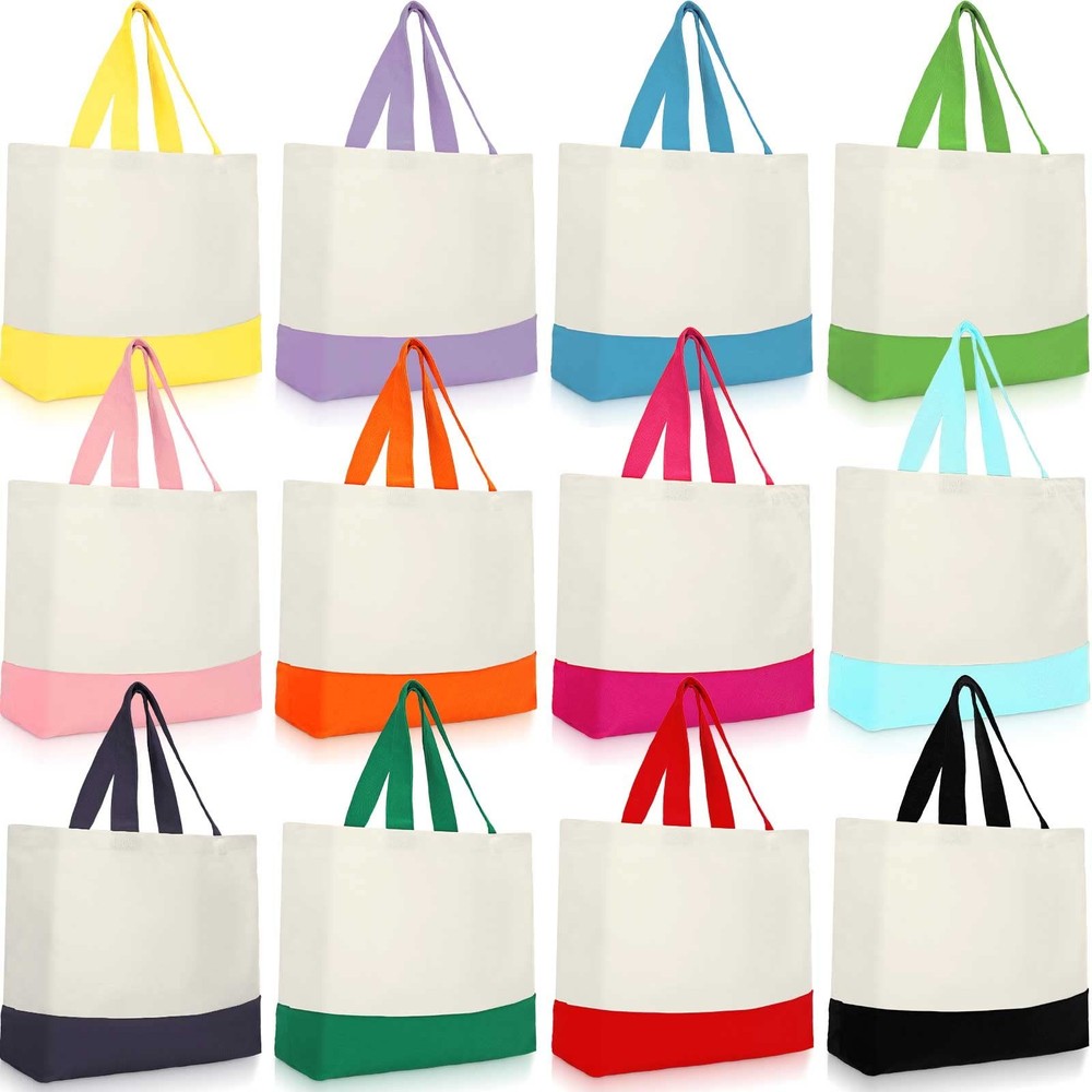 12 Pcs Canvas Tote Bags Bulk 18.5 x 15 Inch Reusable Grocery Shopping Bags To…