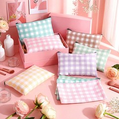 SilTriangle 12 Pcs Light Checkered Makeup Bags Canvas Checkered, Color