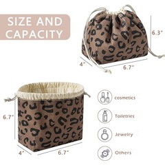 RSRSLEII Aesthetic Corduroy Drawstring Makeup Bag, Cute 10Brown Leopard Print