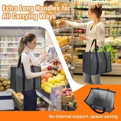 WISELIFE Reusable Grocery Bags with Handles – 3 Pack, 35L Large 3 Gray