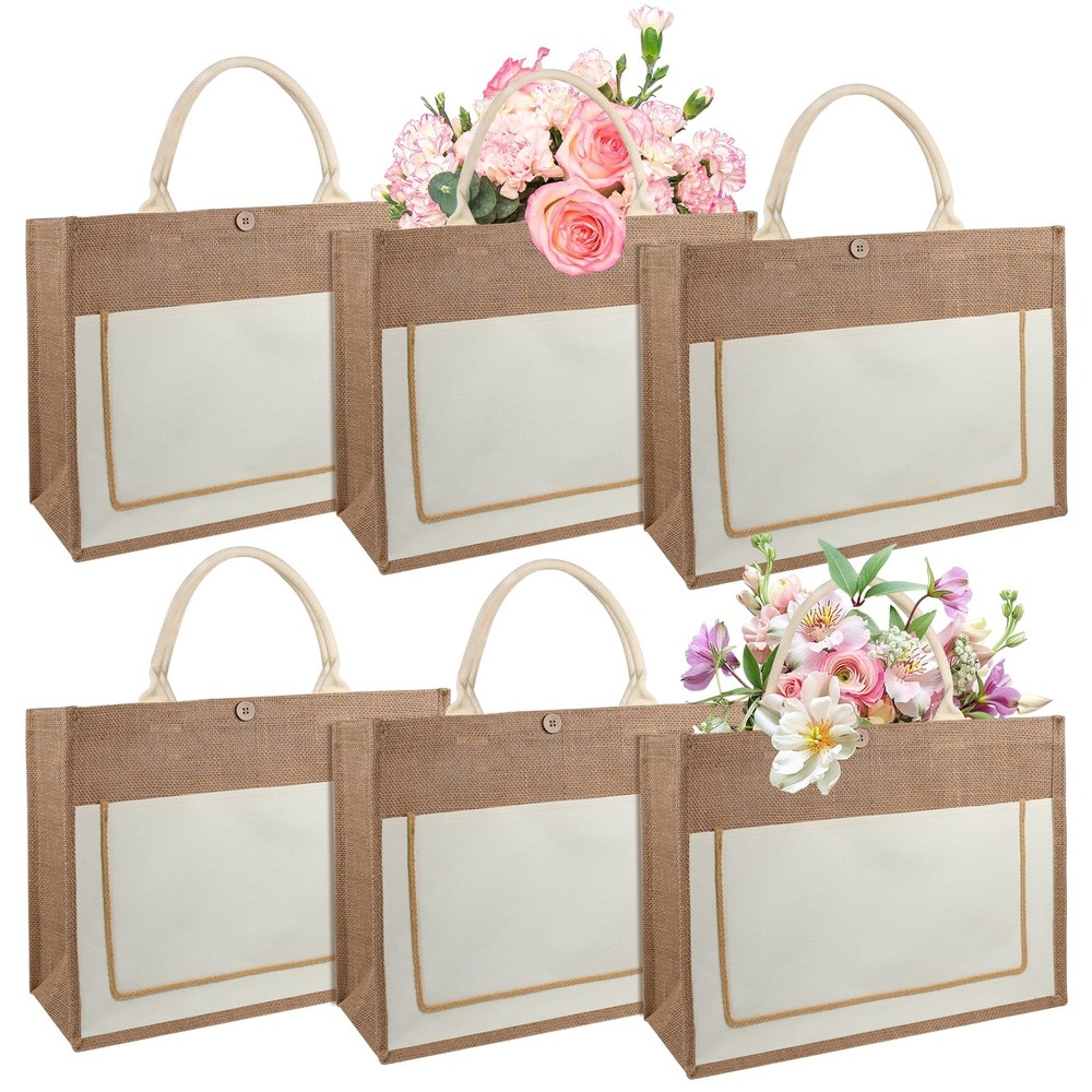 Large Jute Tote Bags With Handles Reusable Burlap For Beach Shopping Travel