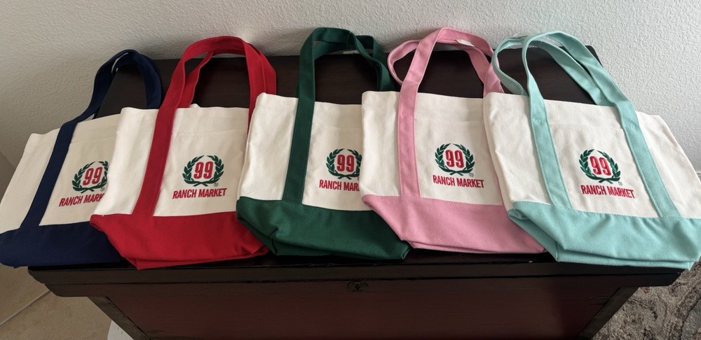 99 Ranch Market Canvas Mini Tote Bags Set of 5 Reusable Multicolor
