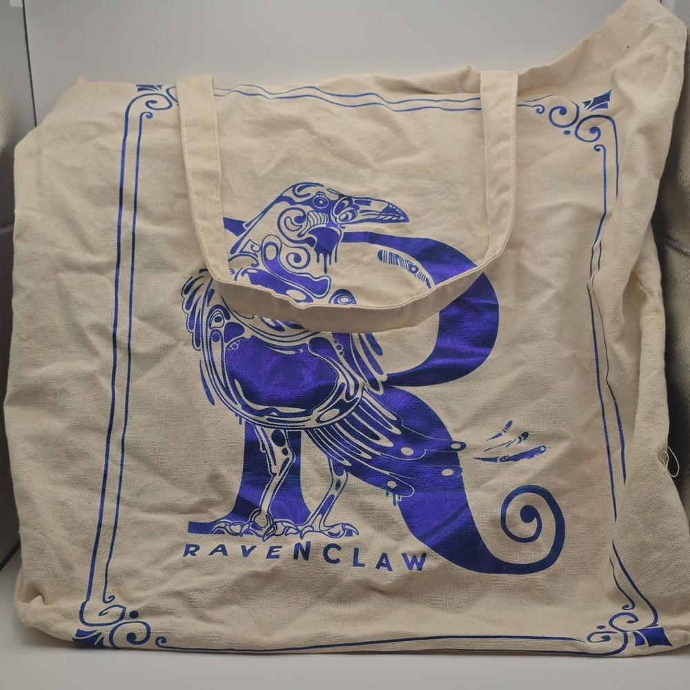 Harry Potter Ravenclaw Reusable Canvas Tote Bag Beige/Blue 16×15 in