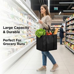 Black 4 PCS Leakproof Insulated Grocery Bags Thermal Tote 11.8x13x7.1 Inch