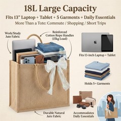 10 Pack Burlap Jute Tote Bags with Handles, 15 x 6 x 12 Inch Waterproof PE Li…