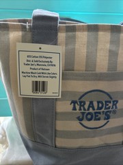 NEW TAG TRADER JOE’S TRENDING STRIPED MINI CANVAS TOTE BLUE SHOP/BEACH/TRAVEL