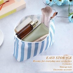 Hillban 12 Pcs Blue Striped Makeup Bags Bulk 9.84 x 7.87 x 1.97 inches,