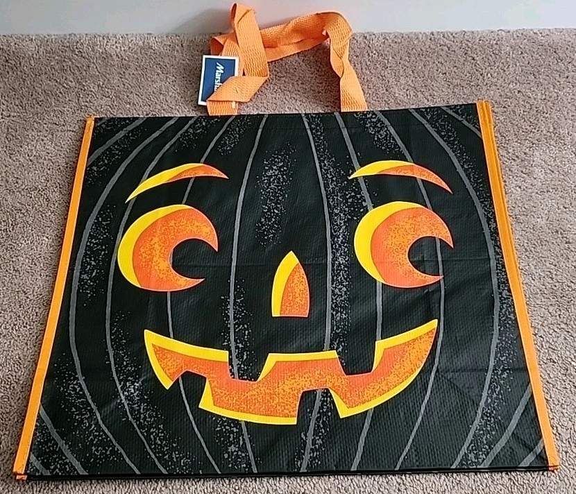 Marshalls – Cute Black & Orange Pumpkin – Large Reusable Shopping Tote Eco Bag
