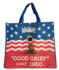 Peanuts Charlie Brown XLarge Red/Whtie/Blue Reusable Shopping Gift Bag w/Handle