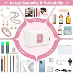 Small Initial Patch Makeup Bag Personalized Gifts Make Up D, White-Pink
