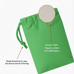 CharkaBags – 12 x 18 Inches Green Single Drawstring Reusable Washable Muslin Bag