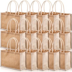 Reginary 16 Pcs Jute Tote Gift Bags Natural Burlap Grocery Shopping Bag Beach…