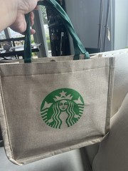 Starbucks Reusable Tote Shopping Bag Beige Green Logo 13x12x16 in