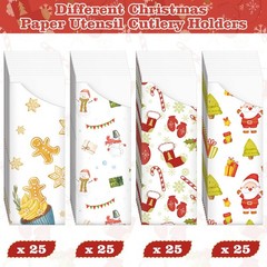 Roowest 100 Pcs Christmas Silverware Bags Disposable Utensil Cutlery Santa