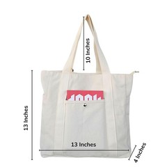 Canvas Grocery Tote Bag – 12oz Heavy Cotton, Zipper Top, Front & Side Pockets…