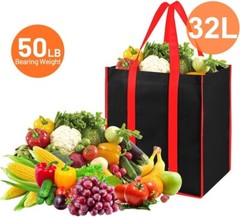 Bodaon 4Pk Collapsible Kitchen Reusable Grocery Bags 13W x 10H x 15D inch